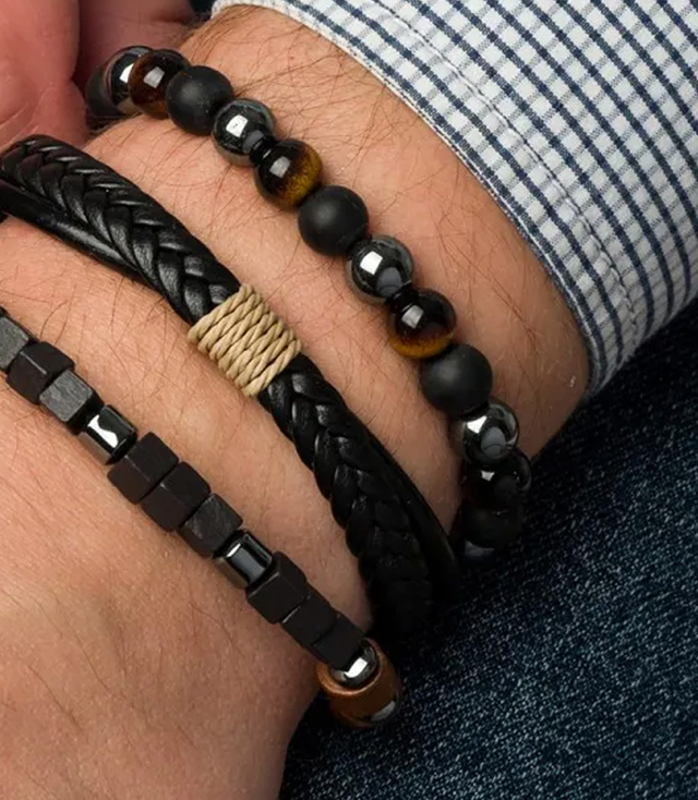 Set of men's bracelets natural stone