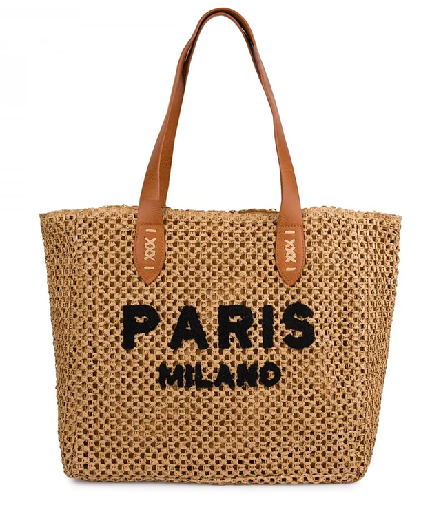 Large braided shoper bag Stylish with inscription PARIS