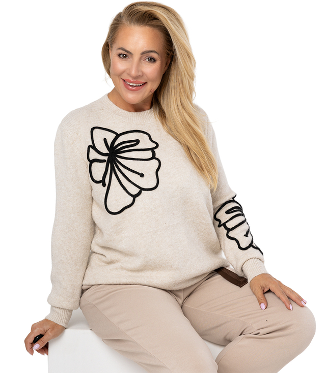 Classic women's sweater with 3D flower applique CLASSIC BLOOM