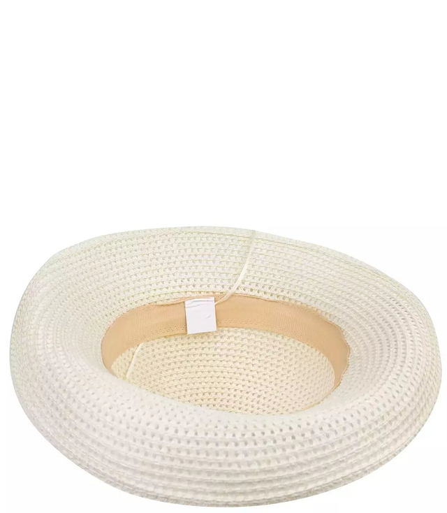 Openwork straw hat with wide ribbon bow