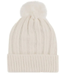 Warm women's beanie with pom-pom in ribbed weave autumn winter