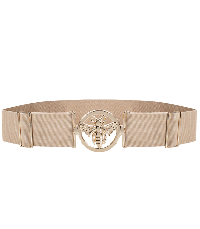 Women's belt with gold bee, adjustable, elastic