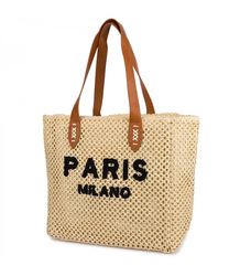 Large braided shoper bag Stylish with inscription PARIS