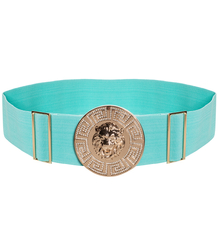 Women's belt with a gold lion and zircons, adjustable and elastic