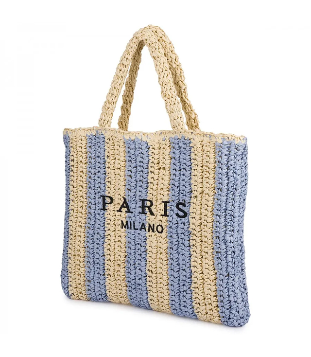 Large plaid shoper bag with vertical stripes with PARIS lettering