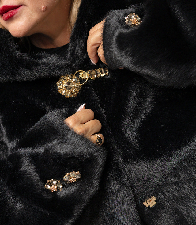 Luxury fur trapeze cut with gold elements AURORA