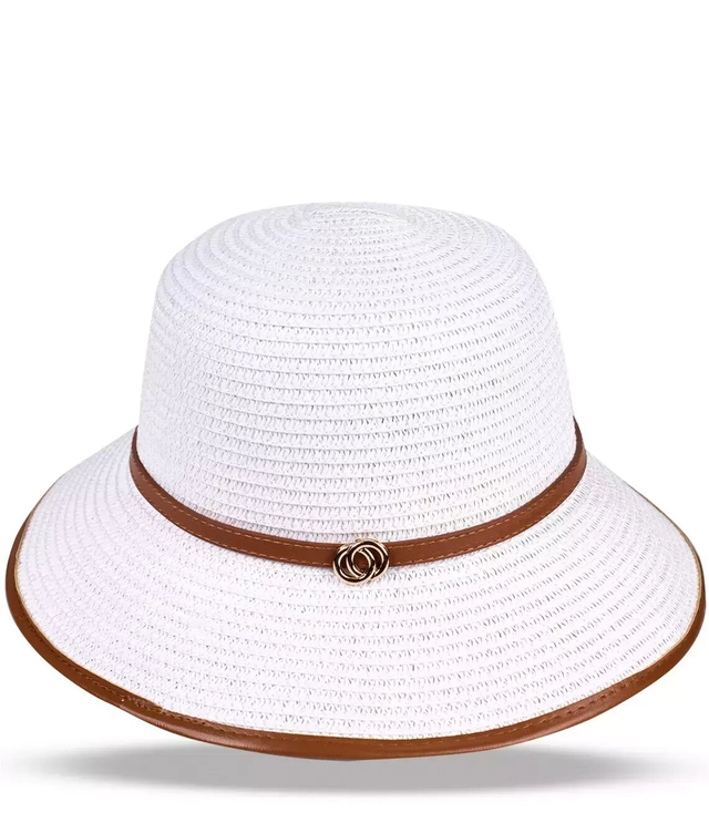 Women's straw hat with a belt and trim