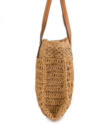 Openwork raffia bag with elegant handles boho style for summer