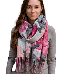Women's scarf with floral motif and tassels elegant