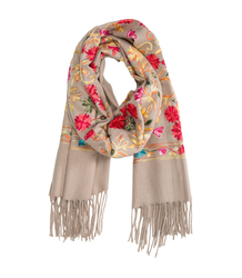 Women's folklore scarf with flower motif and tassels