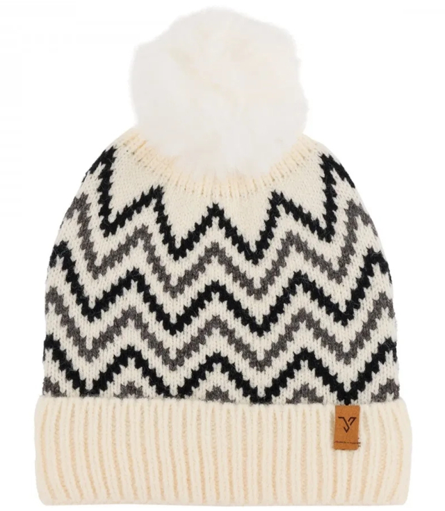 Warm women's cap with pom-pom zigzag pattern autumn winter