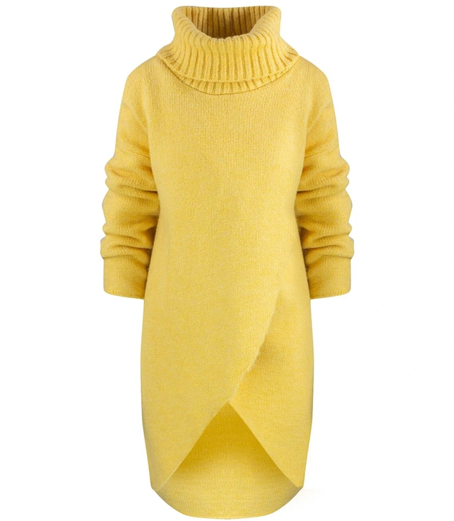 Warm womens turtleneck sweater with a slit MARIETTA, wool
