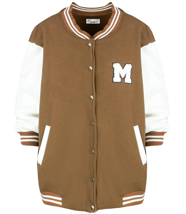 Loose, college-style baseball sweatshirt
