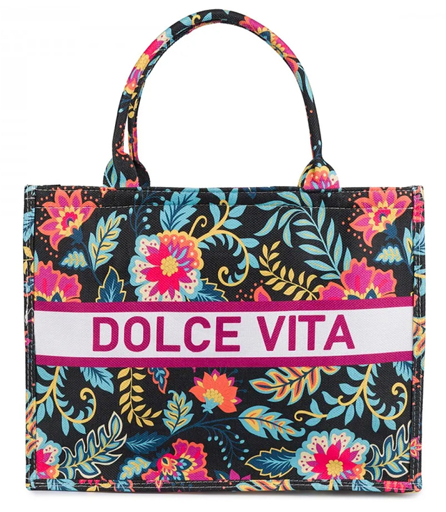 Large colorful shopper bag with DOLCE VITA lettering