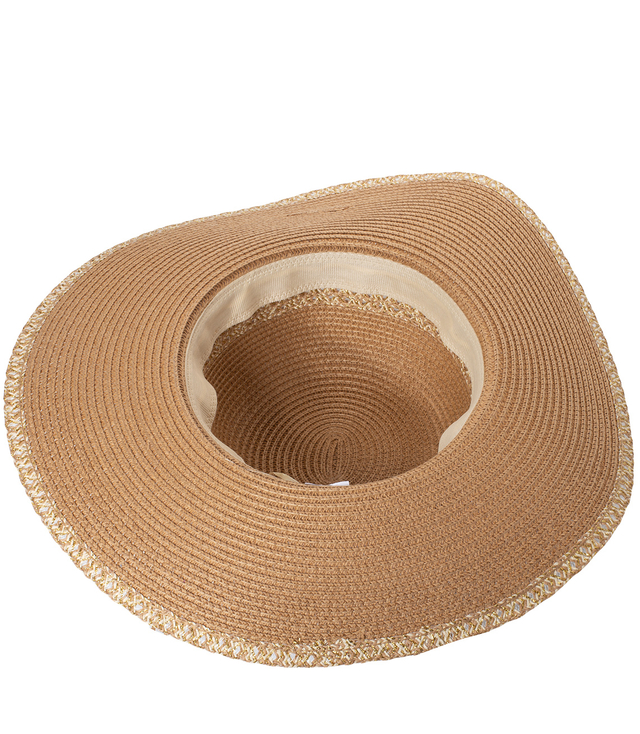 Women's gold thread straw hat with large brim