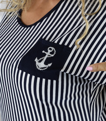 Navy striped midi dress with waist tie MARINA