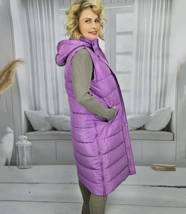 Women's long sleeveless quilted vest with hood TORI