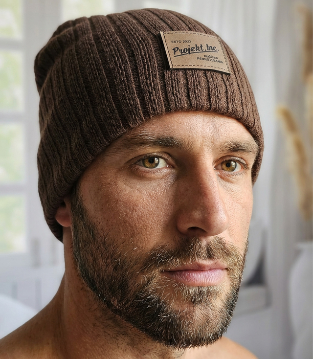 Knitted beanie hat with patch - style and comfort
