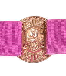 Women's belt with a gold lion and zircons, adjustable and elastic