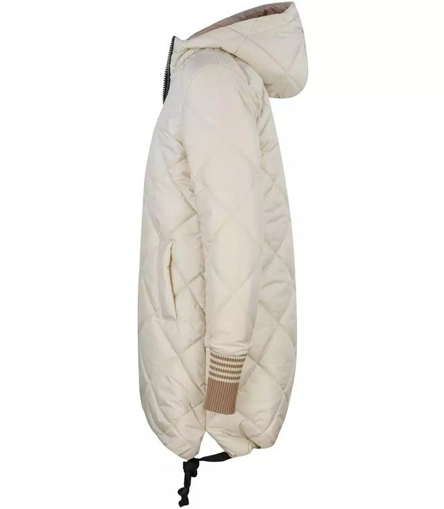 Warm thick quilted jacket with a hood winter