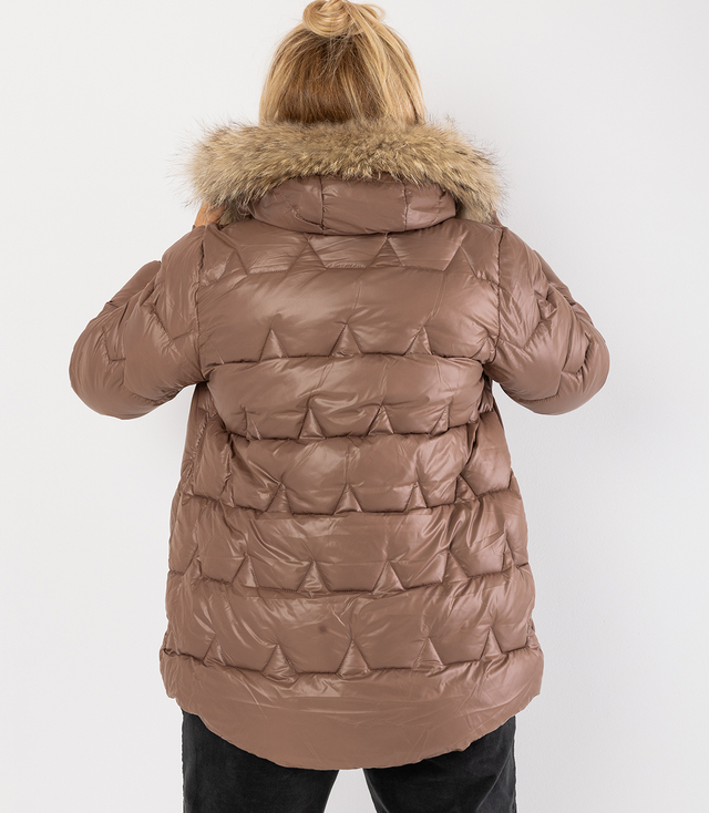 Pikowana kurtka zimowa z kapturem futerkiem ARIA PUFF PLUS SIZE