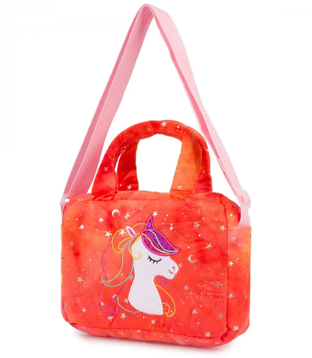 Children's plush bag with adorable unicorn handle strap