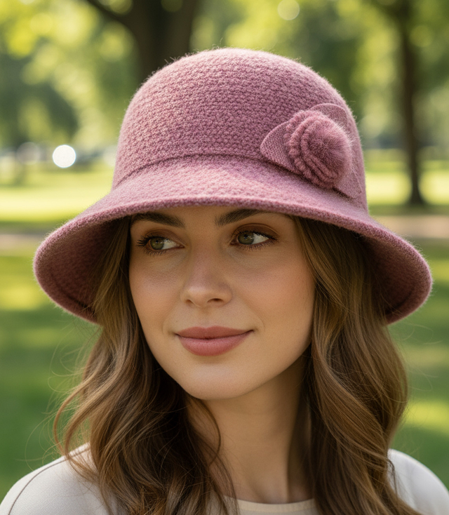 Women's hat cloche patch flower