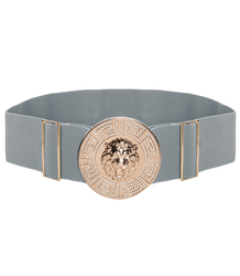 Women's belt with a gold lion and zircons, adjustable and elastic