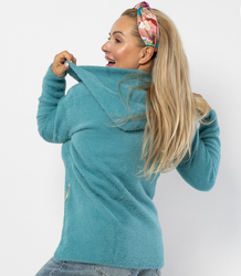 Warm cardigan sweater made of fluffy knit fabric GRAZYNA
