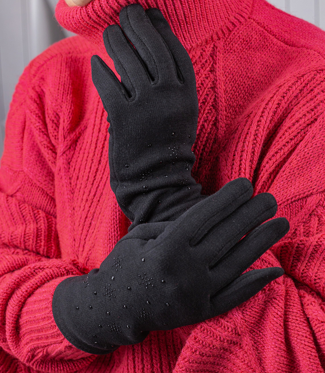 Women's insulated gloves Touch Five-fingered with rhinestones