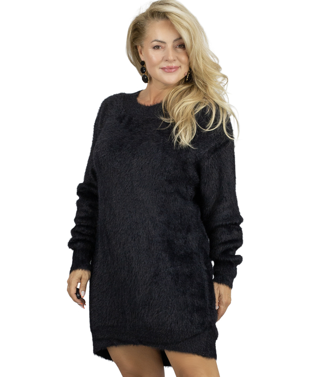 Fluffy sweater knit dress round neckline FLUFFY