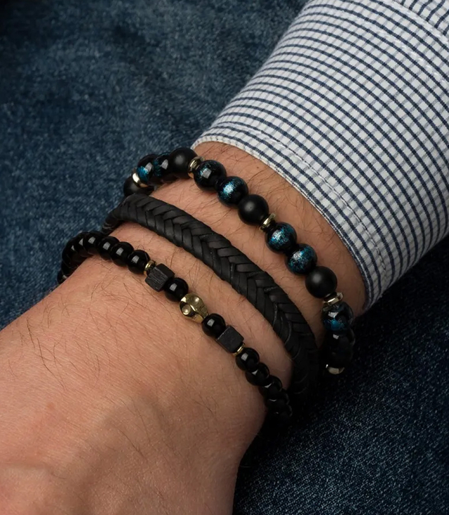 Set of men's bracelets natural stone