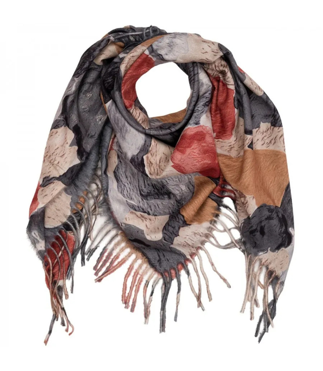 Multicolored elegant women's floral scarf with tassels