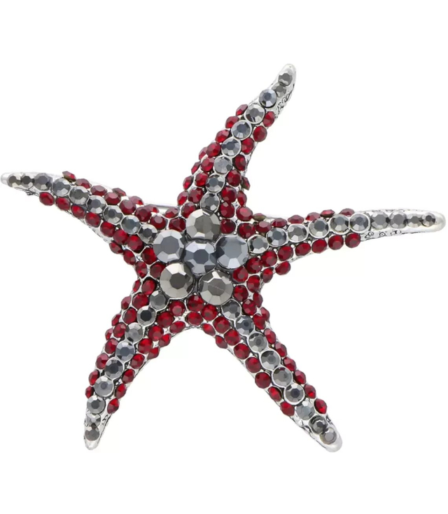 Silver brooch starfish star rhinestones