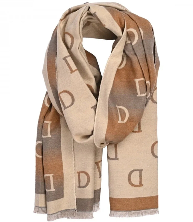 Warm stylish scarf ombre pattern with letter D soft smooth 180x65 cm