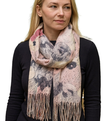 Women's scarf with floral motif and tassels elegant