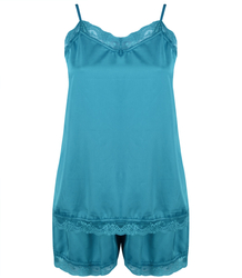 Satin pajama set with lace shorts top petticoat