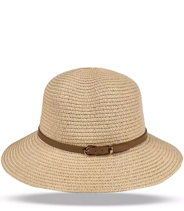 Stylish women's straw hat with a belt