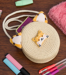 Children's Round Handbag with Cat Ears for Girls