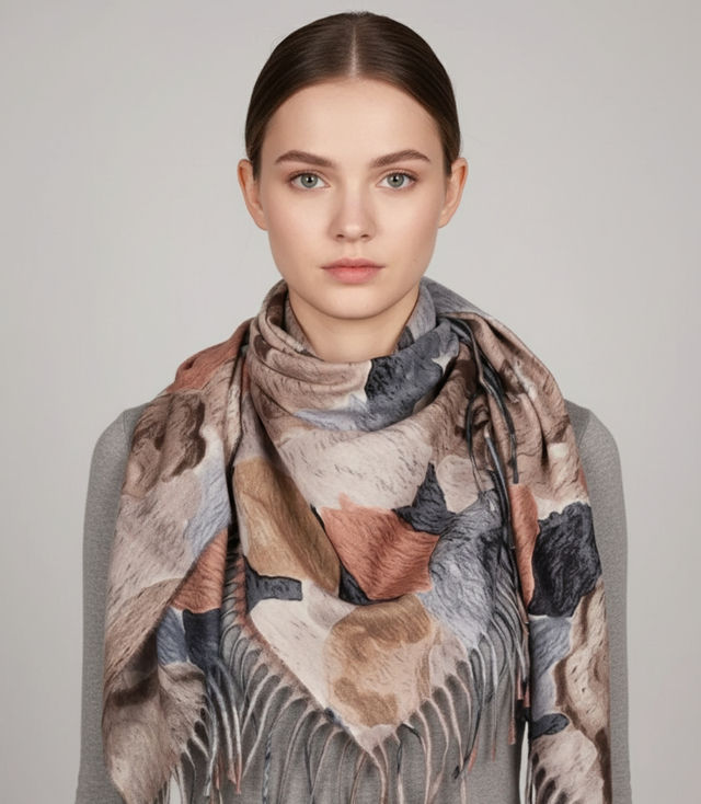 Multicolored elegant women's floral scarf with tassels