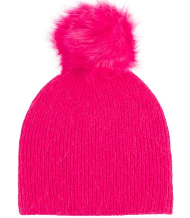 Warm women's beanie with pompon winter autumn ribbed monochrome hat