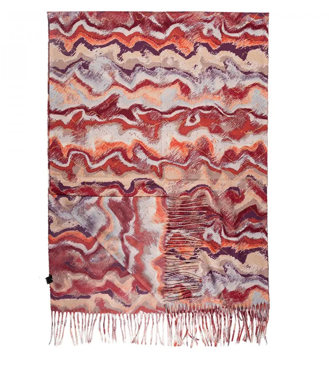 Women's scarf with geometric motif tassels