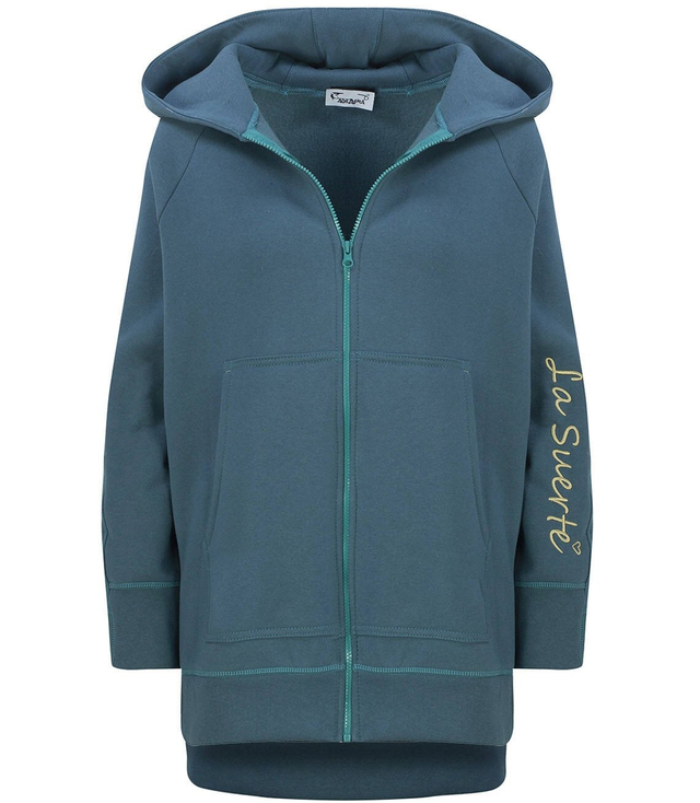 Warm thick sweatshirt with zipped hood pocket