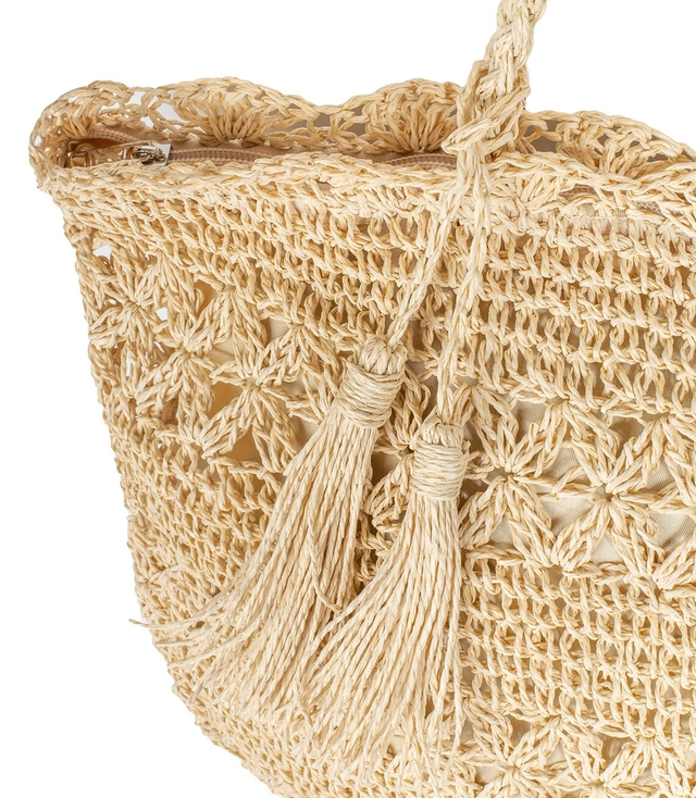 Large rectangular straw beach bag with openwork pattern