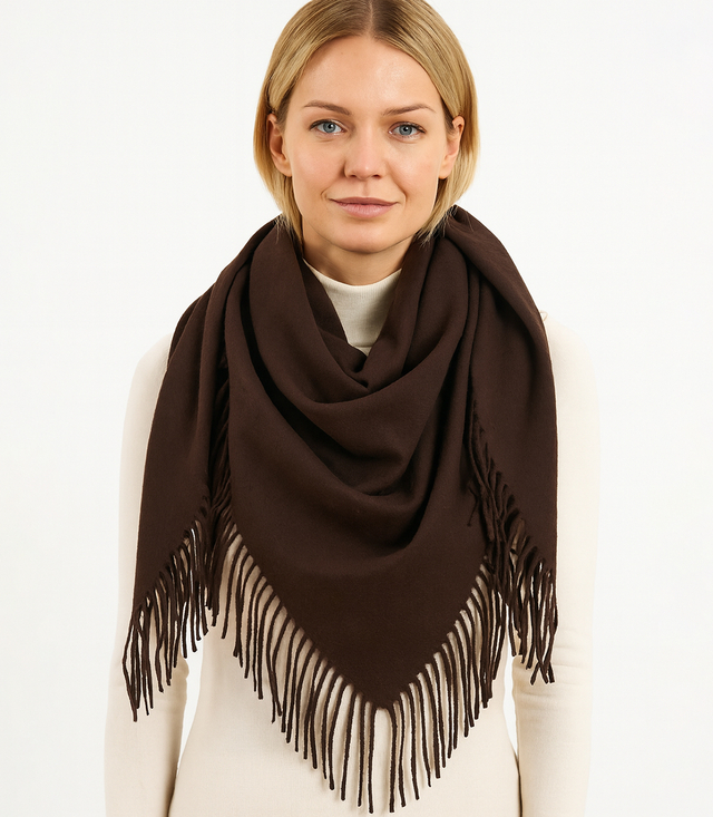 One-color shawl shlik scarf with fringe GRACE