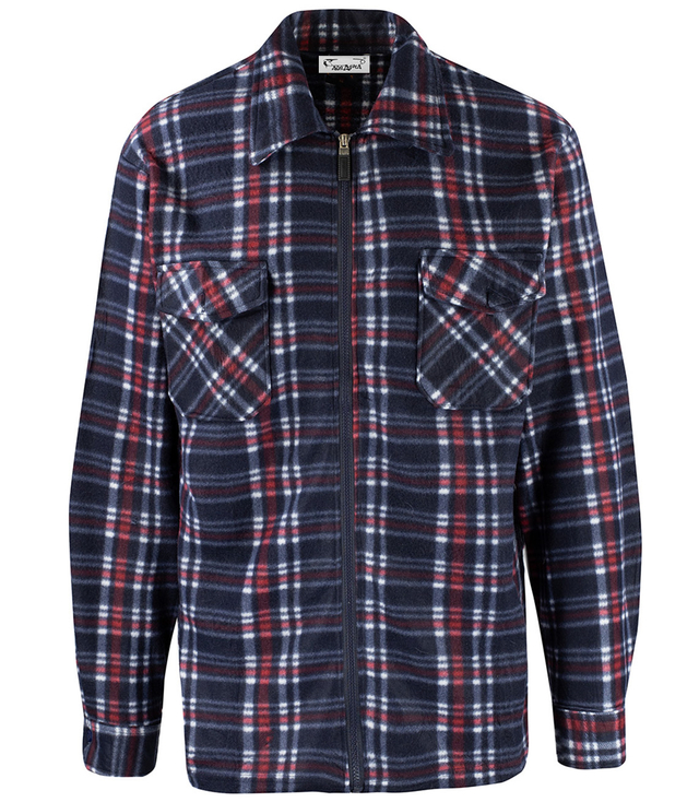 Warm fleece men's plaid shirt with zipper closure 