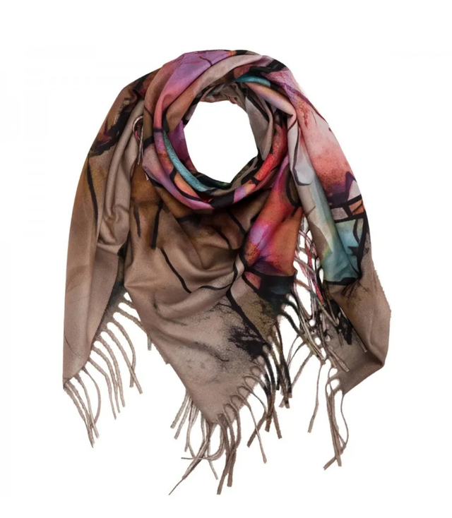 Abstract shawl scarf multicolored elegant with tassels