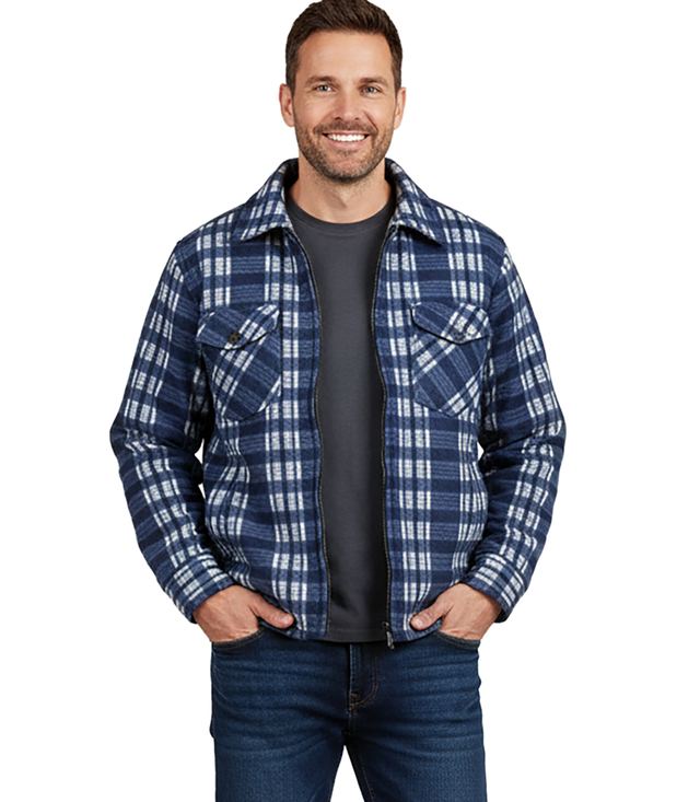 Warm fleece checked men's shirt insulated with faux fur
