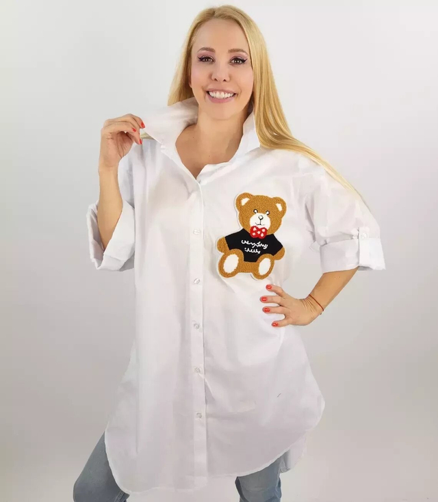 Long shirtdress shirt tunic with a teddy bear