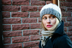 Warm winter hat with wool-cotton stripes